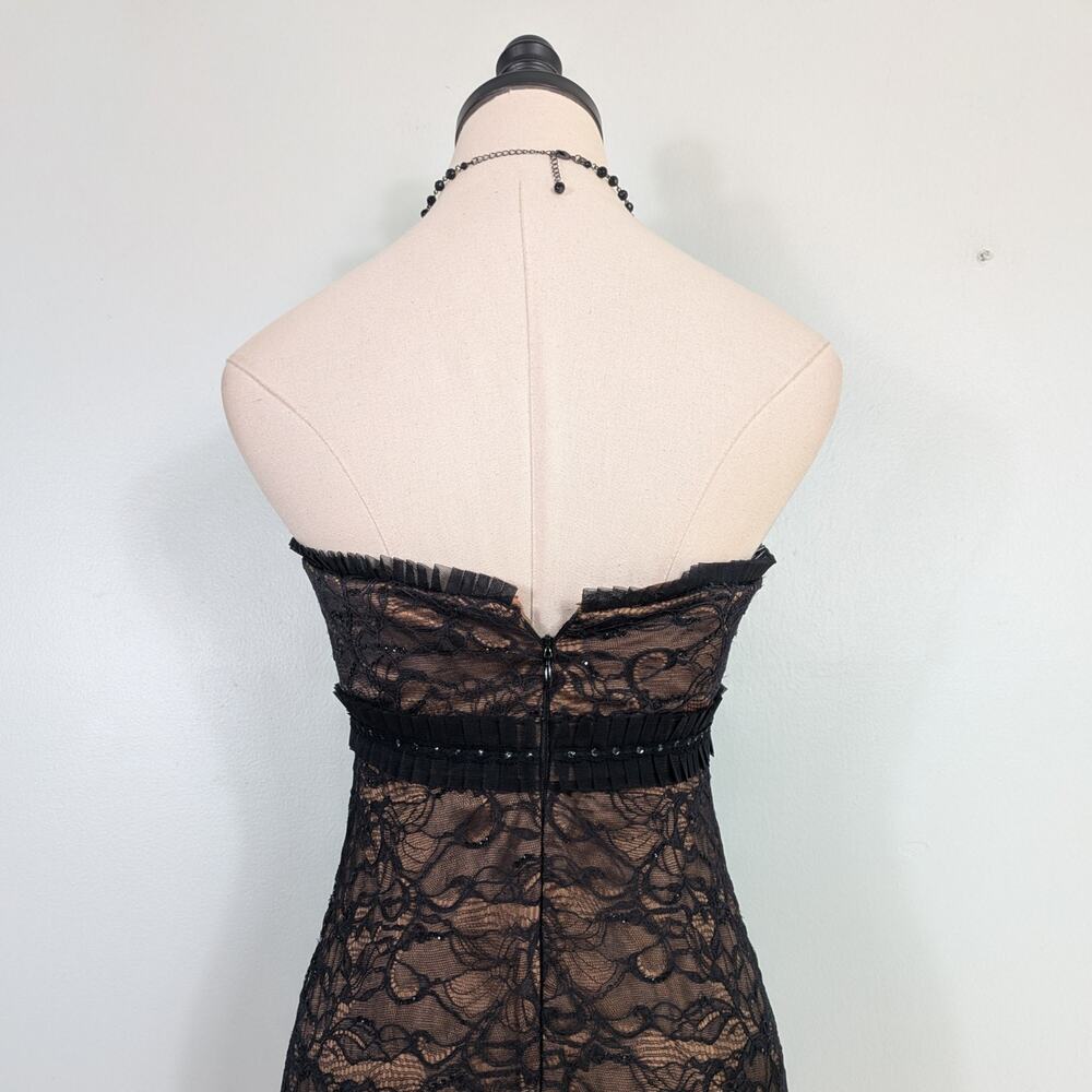 Vintage Badgley Mischka Prom Dress Maxi Gown 2 Black Lace Strapless Guest Glam - Picture 7 of 15
